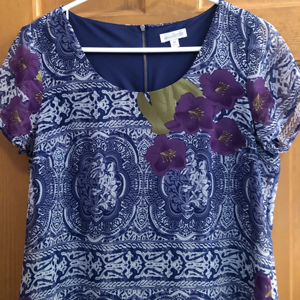 Blue dress with purple flowers